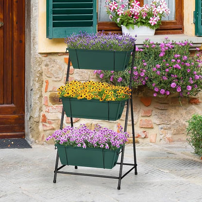 Vertical Raised Garden Bed 3 Tier Garden Planter Standing Planter Box Herb Garden Planter Outdoor and Indoor for Vegetables Flowers Green
