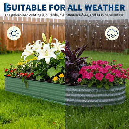 GarveeTech Oval Raised Garden Bed 8x4x1.5 ft - 0.6mm Thick Metal Raised Bed, Rust & Corrosion Resistant, Open Bottom for Drainage, Anti-Cut Strip Included, for Vegetables Flowers Planting, Green