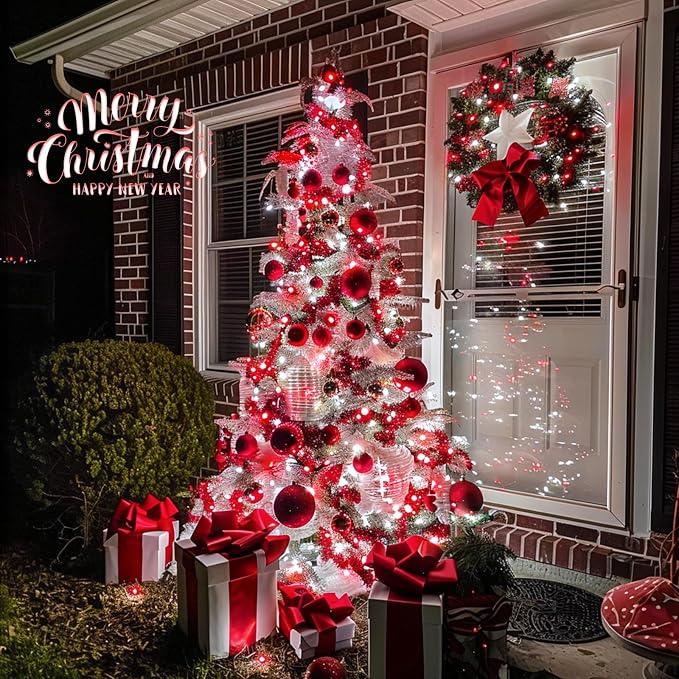 JMEXSUSS 2 Pack Solar Christmas Lights, Total 400 LED 151FT, Red and White | Christmas Lights Outdoor Waterproof, 8 Modes Solar String Lights for Outside Patio Yard Garden Tree Christmas Decorations