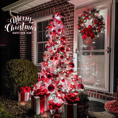 JMEXSUSS 2 Pack Solar Christmas Lights, Total 400 LED 151FT, Red and White | Christmas Lights Outdoor Waterproof, 8 Modes Solar String Lights for Outside Patio Yard Garden Tree Christmas Decorations