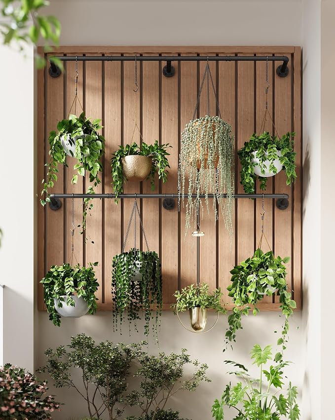 SOFITORG 65.7" Metal Plant Hanging Rod, 6 Chains, 2 Pack, Pots Not Included | Wall Plant Hanging Bar, Durable Hanging planter holder for Window Ceiling, Easy Assembly, All Hardware Included, Black