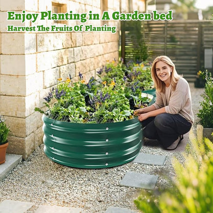 TBMLC Oval Galvanized Planter Box, Metal Raised Garden Bed - 0.8MM Thick- Ideal for Outdoor Gardening and Planting of Vegetables Flowers Fruits Succulent Plants and Others (Green, 5X2.7X1 FT)