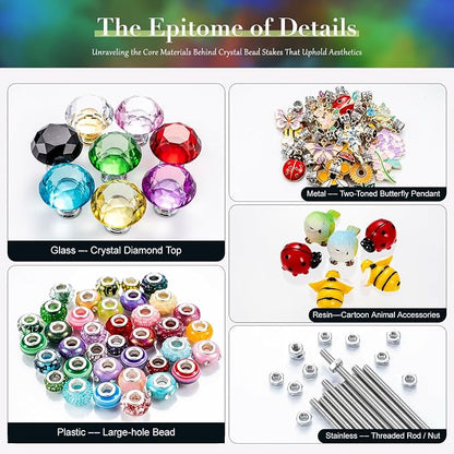 264Pcs Beaded Garden Stakes with Cute Animal- Bee, Ladybug, Bird & Butterfly Fairy Wand Kit,12in Threaded Rods for Spring Garden Outdoor&Indoor Decorations