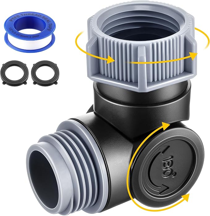 Outdoor Faucet Extender, 3/4" Garden Hose Swivel Connector with 180° & 360° Rotation, Water Spigot Extender Hose Adapter for Outdoor Faucet,Garden Hoses,Sprinkler,RV & Irrigation(Black & Gray,1 Pack)