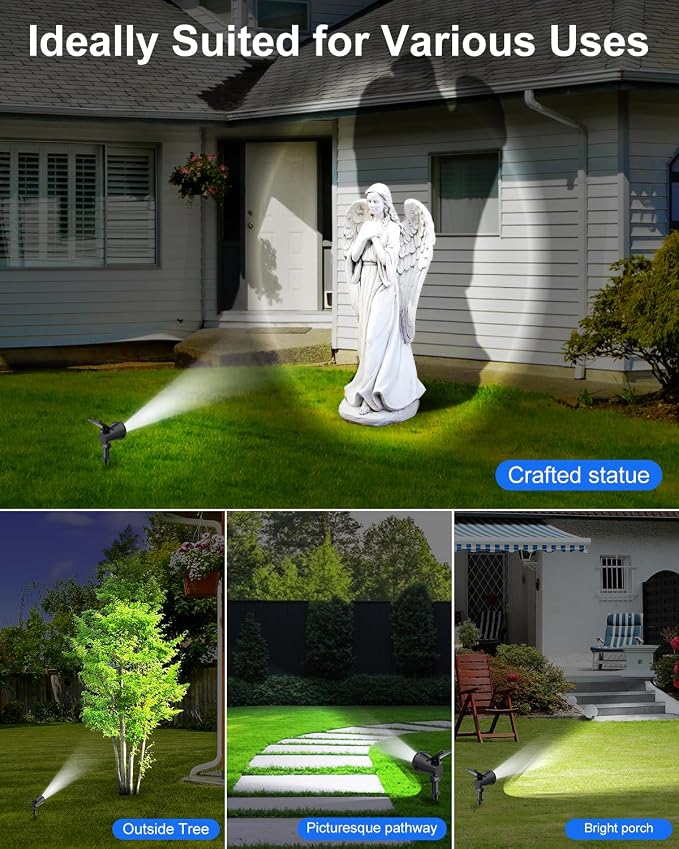 Solar Powered Spotlights Outdoor Waterproof Sunset Spot LED Lamp Ultra Bright for Tree, Flag, Lawn, Statue, Pool, Garden, House, Wall, Yard, Path Outdoor Landscape Uplighting 4 Pack Cool White