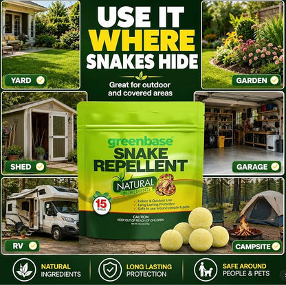 Snake Repellent for Yard Powerful Pet Safe,Moth Balls for Home Lawn Garden Camping Fishing Home to Repels Snakes and Other Pests - 15 Pack