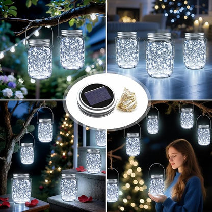 Mason Jar Solar Lights for Outside, 12 Pack 30LED Fairy Lights Mason Jar Solar Lids Outdoor Waterproof String Lights with Hangers(NO Jars) for Patio Garden Yard Lawn Decoration - Cool White