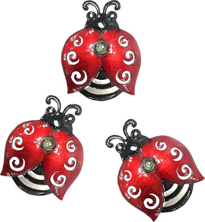 Metal Ladybugs Wall Art Decor, Large Ladybugs Wall Sculpture, Garden Decor | BVLFOOK; Hanging for Outdoor; Garden décor; Yard décor; Lawn Patio; 9.5 * 7 Inch, 3 Pack; Gift for Family