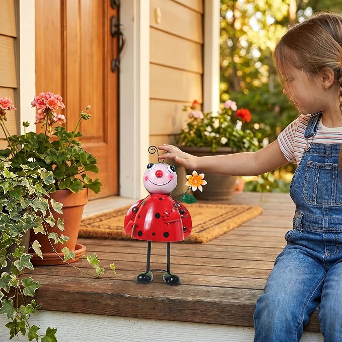 Wobbling Metal Ladybug Statue, 12.2" H Ladybug Decor, Cute Garden Décor, Garden Statues, Shakeable Desk Figurine, Indoor or Outdoor Figurine for Garden, Patio, Lawn, Porch or Entryway