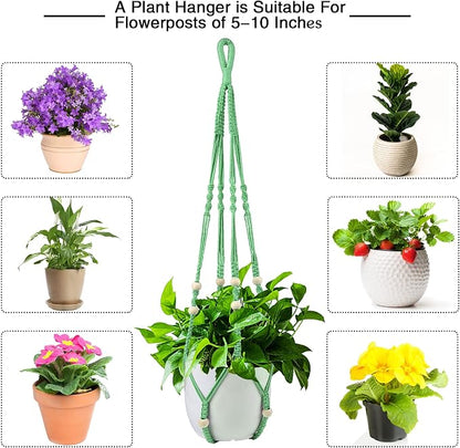 Augshy Macrame Plant Hangers Green Hanging Planters for Indoor Outdoor Home Decor, Hanging Plant Holder No Tassels Set of 2 with 4 Hooks