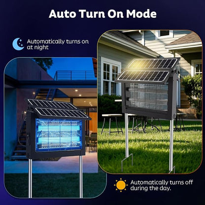 OnBeam Solar Bug Zapper Outdoor, Dual Solar Powered 4500V Mosquito Killer | IPX5 Waterproof, Solar & USB Charging, AUTO Mode, Rechargeable Fly Zapper, Electric Fly Trap for Backyard, Patio, RV Camping