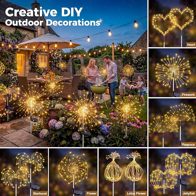 btfarm 8 Pack Solar Garden Lights, Firework Lights Solar Powered-Warm White | 120LED 8 Mode Waterproof Twinkle Fairy Light Outdoor Outside for Yard Pathway Lawn Pool Patio Christmas Decorative