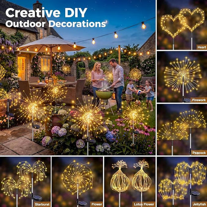 btfarm 2 Pack Solar Garden Lights Outdoor 8 Modes, 120 LED Firework Lights Solar Powered, Waterproof Twinkle Fairy Light Outside for Yard Pathway Lawn Pool Patio Christmas Decorative, Warm White