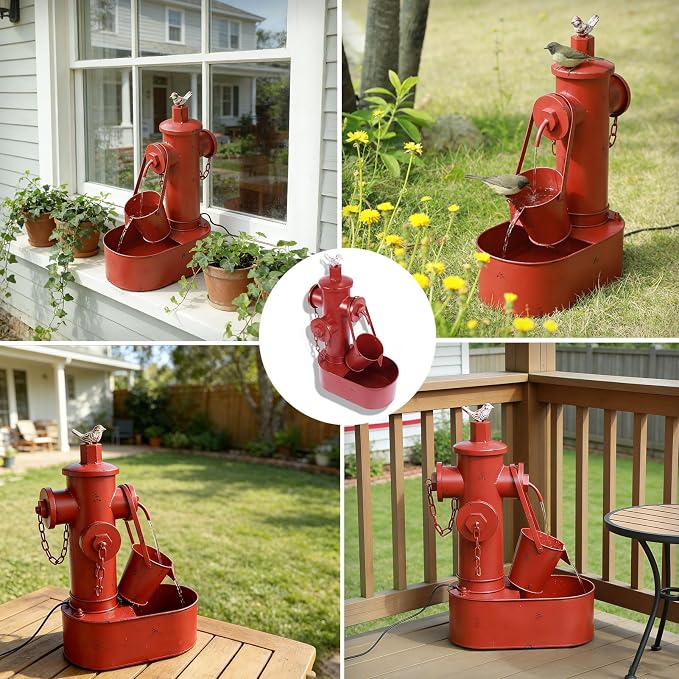 Metal Solar Powered Water Fountain with Backup Battery,Outdoor Fountains | water fountain outdoor;Solar Fountain Bird Bath for Garden, Patio & Yard Decor,Working at Night for at Least 6 Hours (red)