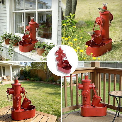 Metal Solar Powered Water Fountain with Backup Battery,Outdoor Fountains | water fountain outdoor;Solar Fountain Bird Bath for Garden, Patio & Yard Decor,Working at Night for at Least 6 Hours (red)