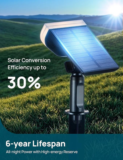 Linkind Solar Lights Outdoor Waterproof IP65, StarRay Dusk-to-Dawn Outdoor Solar Lights, 3 Lighting Modes Solar Spot Lights Outdoor for Garden, Yard, Landscape (Warm White, 4 Pack)