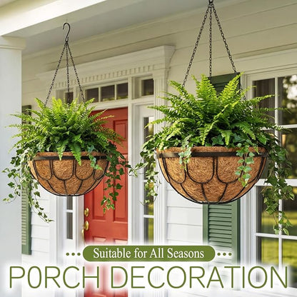 4 Pack 12 Inch Hanging Planters for Outdoor Plants, Large Metal Wire Hanging Flower Baskets with Coco Coir Liner, Black Hanging Plant Pots for Garden, Patio, Balcony & Indoor Home Decor
