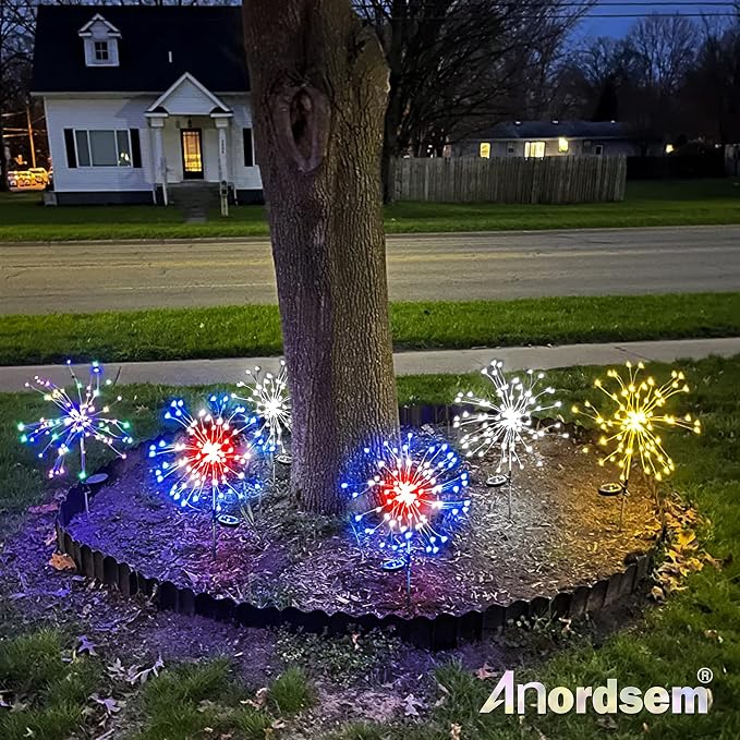 Anordsem Solar Garden Lights Outdoor: Bendable Copper Wire with 120 LED Firework Beads - Waterproof 2 Red Lighting Modes for Yard Patio Path - Gardening Gifts for Homeowner Gardener