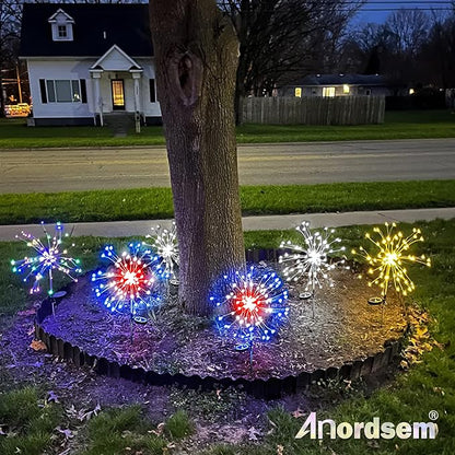 Anordsem Solar Garden Lights Outdoor: Bendable Copper Wire with 120 LED Firework Beads - Waterproof 2 Red Lighting Modes for Yard Patio Path - Gardening Gifts for Homeowner Gardener