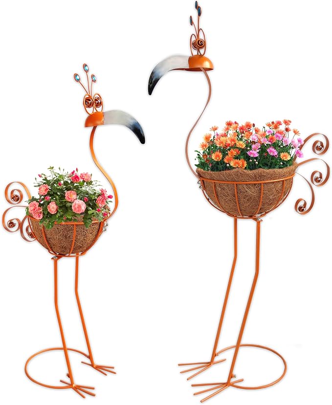COOZZYHOUR Metal Toucan Planter with Basket - Bird Planters for Outdoor Indoor Lawn,Yard,Porch,Patio, Garden Decorations（Set of 2）