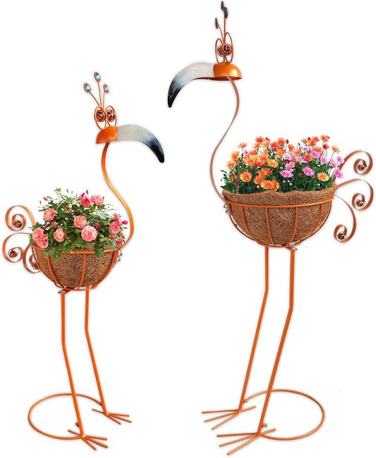 COOZZYHOUR Metal Toucan Planter with Basket - Bird Planters for Outdoor Indoor Lawn,Yard,Porch,Patio, Garden Decorations（Set of 2）
