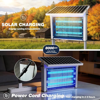 Heavy-Duty Large Solar Bug Zapper Outdoor for 1/4 Arce with 30W Solar Panel | Aluminum Rechargeable Solar Zapper with High Powered, Waterproof Solar Bug Zapper for Patio Garden Backyard Farm Large Places