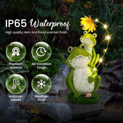 GIGALUMI Solar Garden Statues Loving Frog Garden Decor Figurine Lights for Outside, Yard Decorations Outdoor Patio Decor, Gardening Gifts for Women