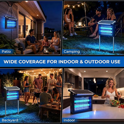 Solar Bug Zapper Outdoor, Jinyeda 4500V Mosquito Zapper with Projector Light, 4000mAh USB & Solar Powered Electric Mosquito Killer, Cordless Fly Insect Zapper Waterproof for Patio Garden Backyard