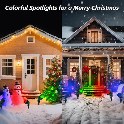 Spotlight Outdoor – 120V Plug-in, 2700K Warm White LED Landscape Spot Lights with RGB 3 Lenses for Yard, Garden, Lawn&Tree Decor, IP67 Waterproof, Perfect for Holidays&Everyday (2 Pack, Green)
