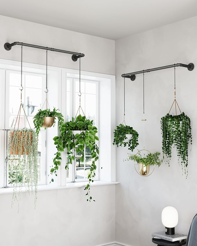 SOFITORG 38.2" Metal Plant Hanging Rod, 6 Chains, 2 Pack, Pots Not Included | Wall Plant Hanging Bar, Durable Hanging planter holder for Window Ceiling, Easy Assembly, All Hardware Included, Black