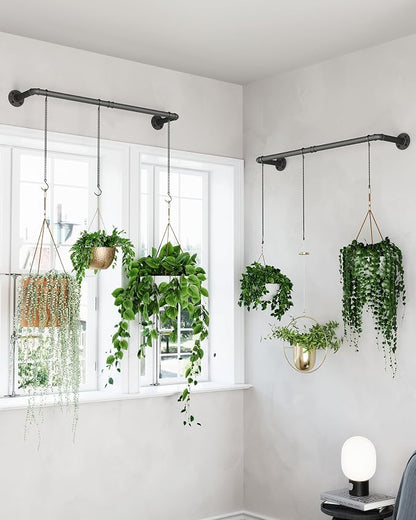 SOFITORG 38.2" Metal Plant Hanging Rod, 6 Chains, 2 Pack, Pots Not Included | Wall Plant Hanging Bar, Durable Hanging planter holder for Window Ceiling, Easy Assembly, All Hardware Included, Black
