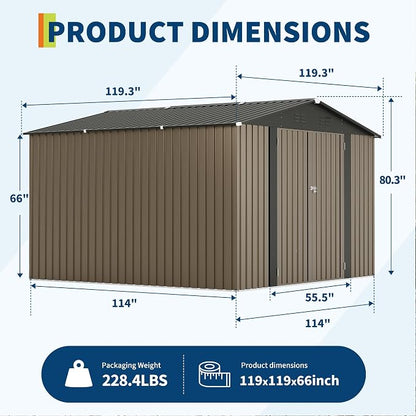 Garvee 10 X 10 FT Outdoor Storage Shed,Metal Garden Sheds&Outdoor Storage Clearance, Large Outdoor Storage Shed for Tools, Lawn Equipment, Garden Supplies - All Weather Lockable Metal Shed