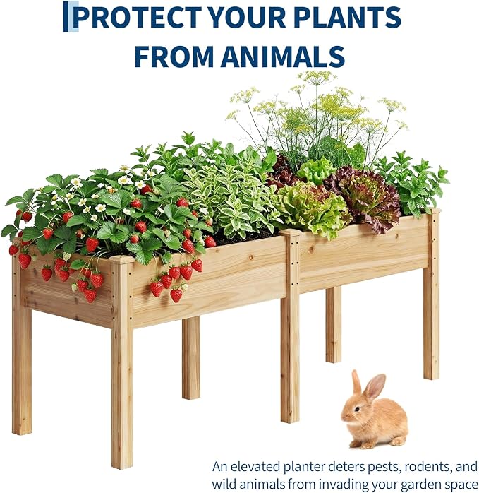Garvee 72" x 26" Wooden Raised Garden Bed with Legs | Elevated Reinforced Planter Box for Outdoor Backyard/Patio/Balcony Vegetables, Herbs, Gardener w/Divider Panel, Natural
