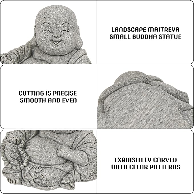 Mini Buddha Statue for Zen Garden Decor - Chinese Style Small Buddha Figurine for Indoor Outdoor Decoration, Meditation Decor for Desk, Patio, Lawn & Home Accent