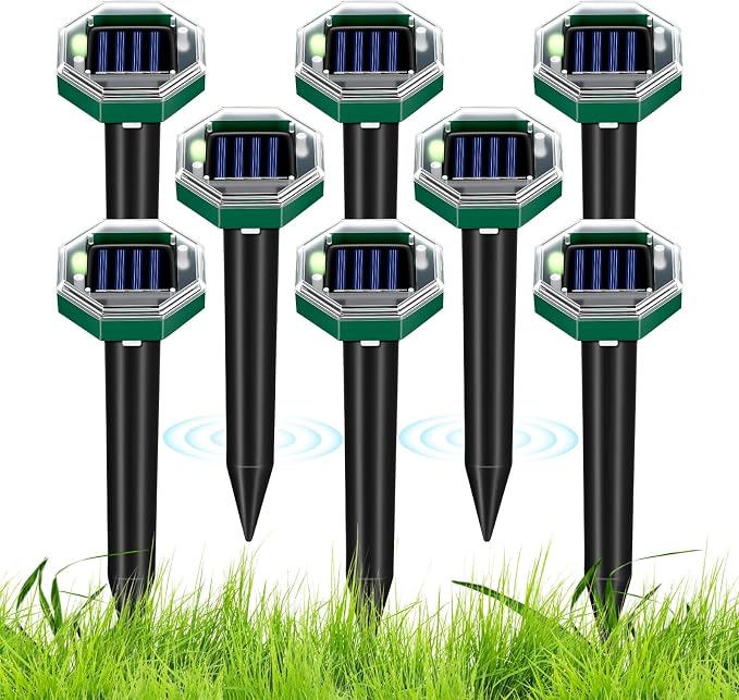 2026 Mole Repellent Solar Powered, Ultrasonic Gopher Vole Repeller for Yard, Mole Stakes Deterrent for Vole Groundhog Chipmunk Snake, Rodent Repeller Outdoor for Lawns Gardens Farms (8 Pack)