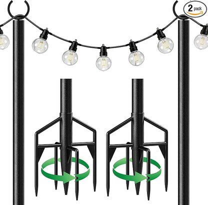 LAND·VOI String Light Poles 2 Pack, Heavy Duty Outdoor Light Poles with Upgraded 5‑Prong Base, Anti‑Bending Stable Design for Backyard Patio Garden Wedding Party Decoration