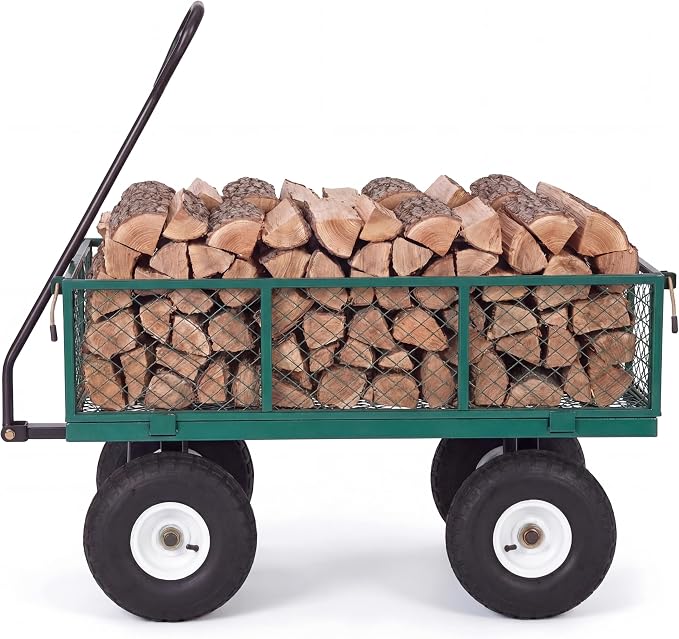 GarveeTech 800LBS Heavy Duty Steel Garden Cart, Garden Wagon Cart on Wheels, Metal Yard Utility Wagon with Removable Mesh Sides, 10" All Terrain Tires, 180° Rotating Handle for Lawn, Garden, Farm