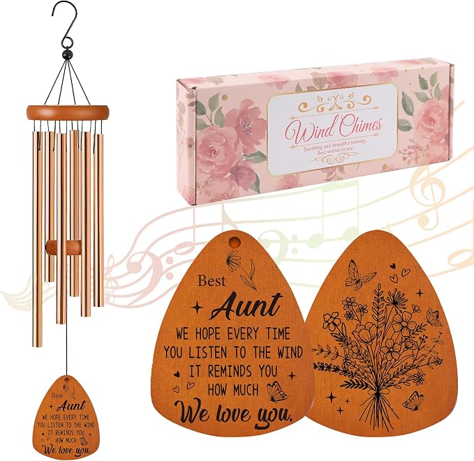 Aunt Wind Chime for Outside: Thoughtful Birthday Christmas Thank You Gifts for Aunt, Outdoor Metal Wind Chimes, Home Garden Patio Yard Decor