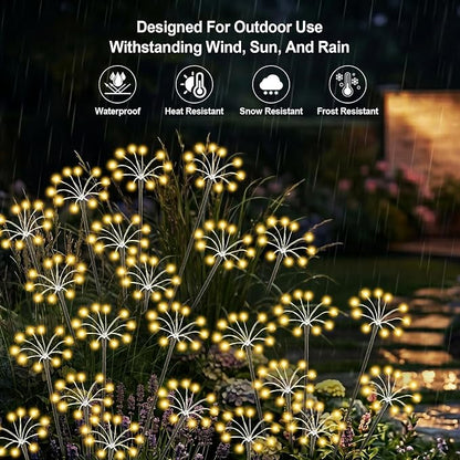 Solar Garden Lights Outdoor, 2 Pack New Upgraded Solar Swaying Starburst Light, Waterproof Fireworks Solar Lights, Yard Patio Pathway Decoration, Warm White
