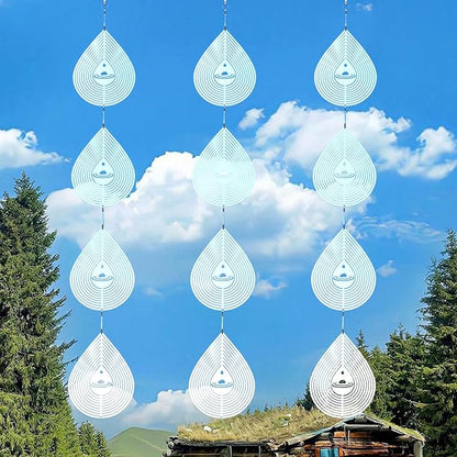Water Droplets Bird Scare Discs Wind Spinners Outdoor, Highly Reflective Metal Double-Sided Bird Reflectors Extra Sparkly Garden Decor, Bird Deterrents for Outside Patio Porch, Unique Gardening Gifts