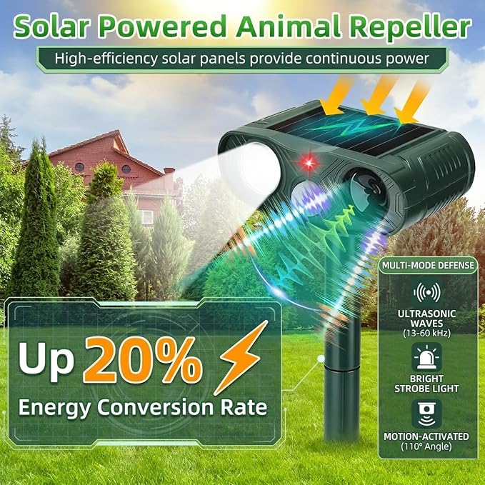 Sonic Fortress Pro Deer Repellent Device,2 Pack Solar Animal Repeller | 2026 Motion Sensor Squirrel Fortress Pro Raccoon,Cat Repellent Outdoor with LED Flash Light for Garden, Farm, Yard