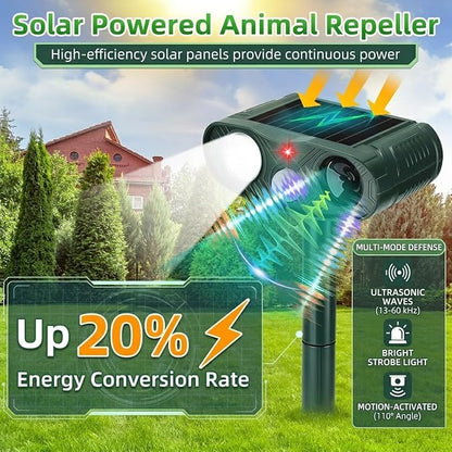 Sonic Fortress Pro Deer Repellent Device,2 Pack Solar Animal Repeller | 2026 Motion Sensor Squirrel Fortress Pro Raccoon,Cat Repellent Outdoor with LED Flash Light for Garden, Farm, Yard