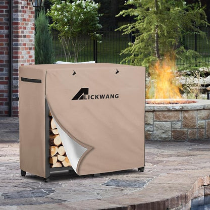 34Inch Firewood Rack Cover,Heavy Duty 600D Waterproof Outdoor Firewood Storage Rack Cover,All Weather Protection Outdoor Firewood Rac Cover.14 D x 34" W x 31" H. Khaki(Cover Only)