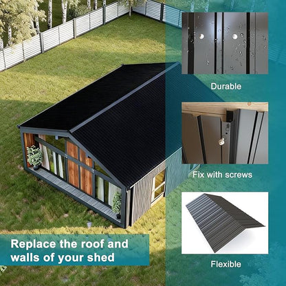 NeatiEase 20 Pcs Metal Roofing Panels, 5.1 Feet Corrugated Galvanized Roofing Panels Metal Siding Panels with Steel Screws for Pergola, Gazebo, Shed, Outdoor Storage, Chicken Coop,Garages (Black)