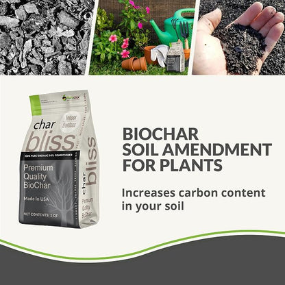 Char Bliss (1 Qt) - Organic Biochar Soil Amendment for Plants & Gardening | OMRI-Listed BioChar Plant Charcoal - Charcoal for Plants, Potting Soil, & Fertilizer - Horticultural Charcoal Alternative