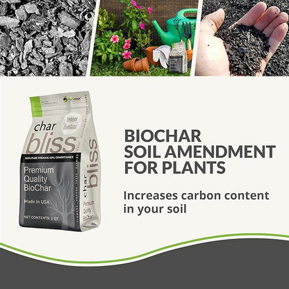 Char Bliss (16 Qts) - Organic Biochar Soil Amendment for Plants & Gardening | OMRI-Listed BioChar Plant Charcoal - Charcoal for Plants, Potting Soil, & Fertilizer - Horticultural Charcoal Alternative