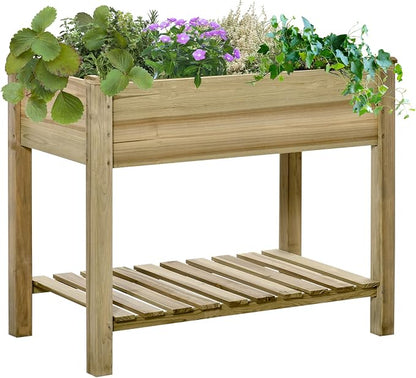 Outsunny 36" x 20" x 30" Raised Garden Bed, Elevated Wood Planter Box with Legs and Storage Shelf for Backyard, Patio, Balcony to Grow Vegetables, Herbs, and Flowers