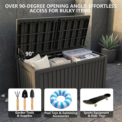 Outdoor Storage Box, 200 Gallon Waterproof Deck Box [Upgraded 3.0], Premium Hydraulic Cushion Storage Chest, High-Load Lockable Two-Seater Patio Storage Bench, Large Country Estate, Black