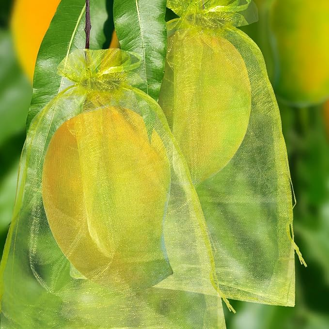 NIUBIER 50 Pcs Fruit Protection Bags, 6×9 in Green Fruit Nets for Fruit Tree, Drawstring Mesh Cover Bags to Protect Vegetables Tomato Strawberry Garden