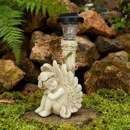 Angel Statue with Solar Light,White 12.9IN | Resin Solar Statues Outdoor Decorations for Home Patio Lawn Yard Balcony, Gift For Mom/Grandma/Garden Lovers